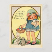 meisje met paashaas en eicellen feestdagenkaart (Voorkant)