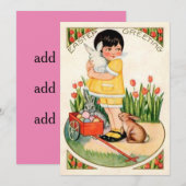  meisje met paashaas en eicellen feestdagenkaart (Voorkant / Achterkant)