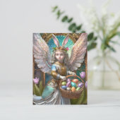 Meisje met paashaas engelenkostuum briefkaart (Staand voorkant)