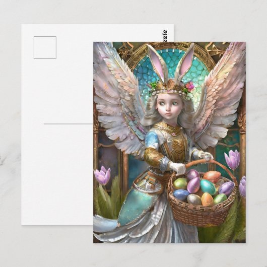 Meisje met paashaas engelenkostuum briefkaart (Voorkant / Achterkant)