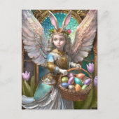 Meisje met paashaas engelenkostuum briefkaart (Voorkant)