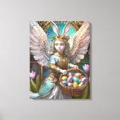 Meisje met paashaas engelenkostuum canvas afdruk (Voorkant)