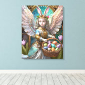 Meisje met paashaas engelenkostuum canvas afdruk (Insitu (Houten vloer))