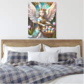 Meisje met paashaas engelenkostuum canvas afdruk (Insitu (Slaapkamer))