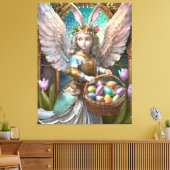 Meisje met paashaas engelenkostuum canvas afdruk (Insitu (Woonkamer))