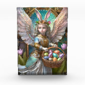 Meisje met paashaas engelenkostuum fotoblokken (Voorkant)