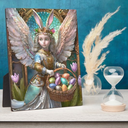 Meisje met paashaas engelenkostuum fotoplaat (Zijkant)