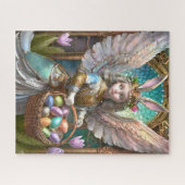 Meisje met paashaas engelenkostuum legpuzzel (Horizontaal)