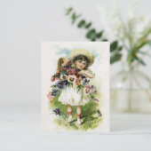  meisje met Pansies Briefkaart (Staand voorkant)