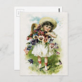  meisje met Pansies Briefkaart (Voorkant / Achterkant)