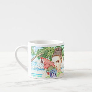 Meisje met papegaai espresso kop