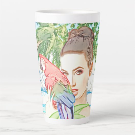 Meisje met papegaai latte mok (Voorkant)