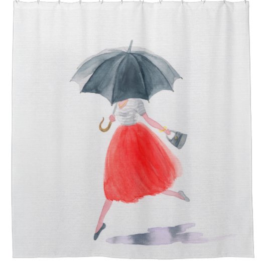 Meisje met paraplu in de regen. mode illustratie. douchegordijn (Voorkant)