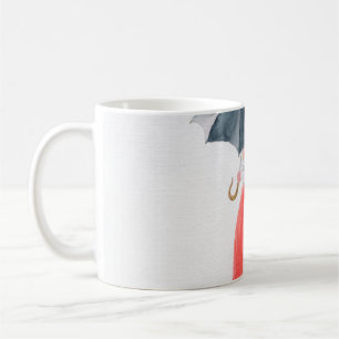 Meisje met paraplu in de regen. mode illustratie. koffiemok