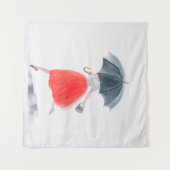 Meisje met paraplu in de regen. mode illustratie. wandkleed (Voorkant (horizontaal))