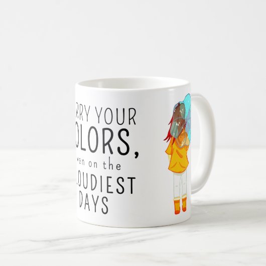 Meisje met paraplu in de wind Positief Quote Koffiemok (Voorkant rechts)