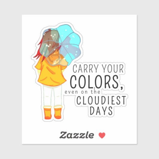 Meisje met paraplu in de wind Positief Quote Sticker (Vel)