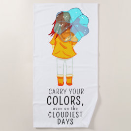 Meisje met paraplu in de wind Positief Quote Strandlaken