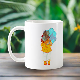 Meisje met paraplu in de wind tekening  koffiemok