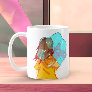 Meisje met paraplu in de wind tekening koffiemok