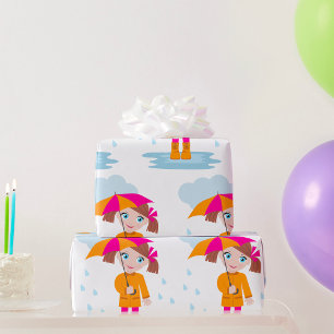 Meisje met paraplu in regen Kinderen Regenachtige Cadeaupapier