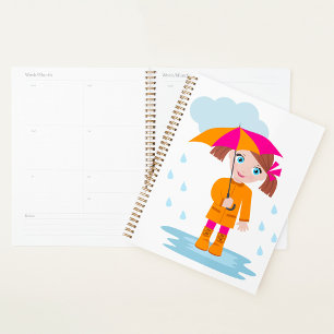 Meisje met paraplu in regen Kinderen Regenachtige Planner
