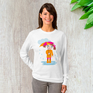 Meisje met paraplu in regen Kinderen Regenachtige T-shirt