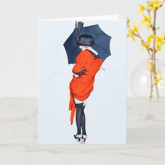  meisje met paraplu Wenskaart Kaart (Gele Bloem)