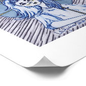 Meisje met parasol, blauw inktportret op witte pap poster (Hoek)