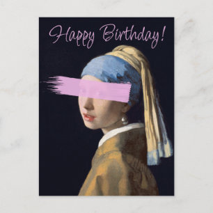 Meisje met parel oor hanger pop art Gefeliciteerd Briefkaart