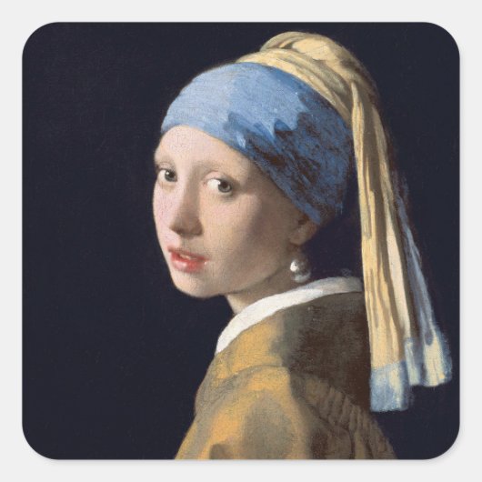 Meisje met parel oorbel 1665 Johannes Vermeer Vierkante Sticker (Voorkant)