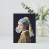 Meisje met parel oorbel blazen van een bubble gum briefkaart (Staand voorkant)