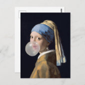 Meisje met parel oorbel blazen van een bubble gum briefkaart (Voorkant / Achterkant)