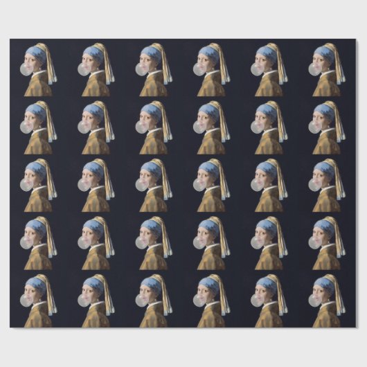 Meisje met parel oorbel blazen van een bubble gum cadeaupapier (Vlak)