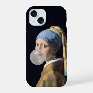 Meisje met parel oorbel blazen van een bubble gum iPhone 15 case