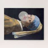 Meisje met parel oorbel blazen van een bubble gum legpuzzel (Horizontaal)