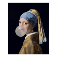 Meisje met parel oorbel die een kauwgomblaas blaas