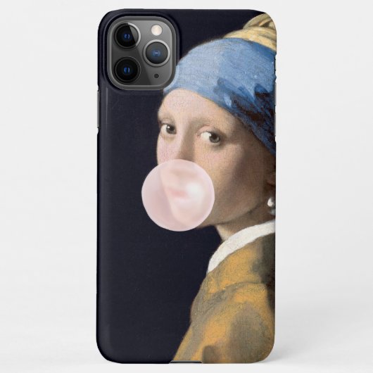 Meisje met parelmoer blazen roze bubble gum iPhone hoesje (Achterkant)
