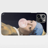 Meisje met parelmoer blazen roze bubble gum iPhone hoesje (Achterkant horizontaal)