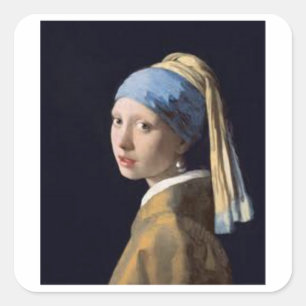 Meisje met parelmoeras - Johannes Vermeer Vierkante Sticker