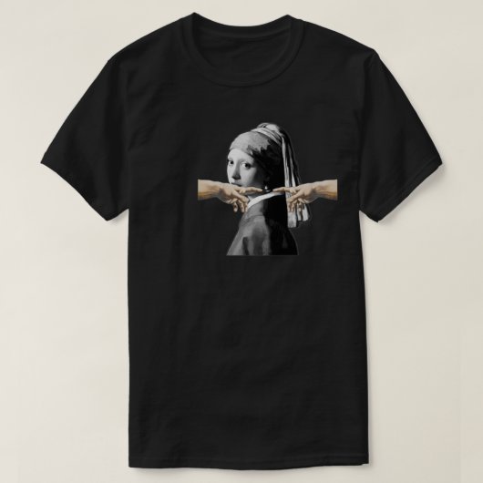 meisje met pareloorbellen en adam t-shirt (Design voorkant)