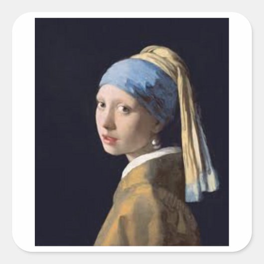 Meisje met parels - Johannes Vermeer Vierkante Sticker (Voorkant)