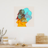 Meisje met parmbrella in Wind Rain Drawing Poster (Keuken)