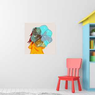 Meisje met parmbrella in Wind Rain Drawing Poster