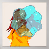 Meisje met parmbrella in Wind Rain Drawing Poster (Voorkant)