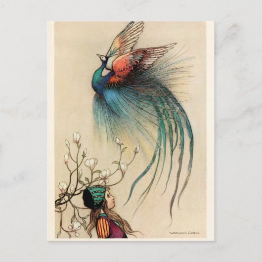 Meisje met Peacock  schilderij Briefkaart (Voorkant)