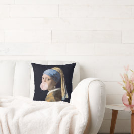 Meisje met Pearl Earring blazen roze bubble gum Kussen
