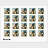 Meisje met Pearl Earring met oortjes Vierkante Sticker (Vel)