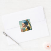 Meisje met Pearl Earring met oortjes Vierkante Sticker (Envelop)