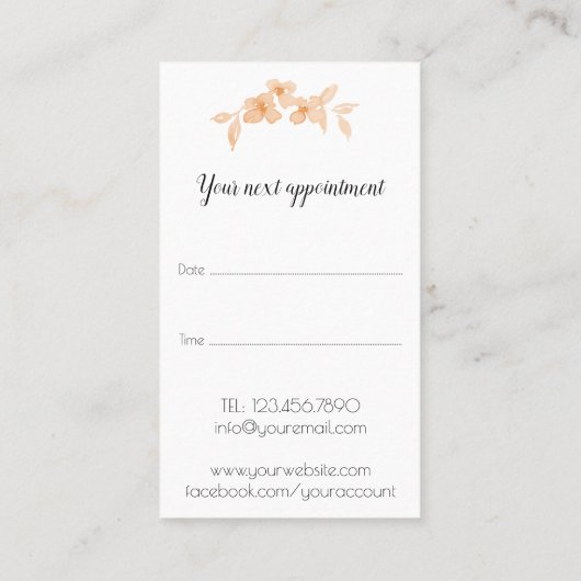  meisje met perzik waterverf rozen-Floral Afsprakenkaartje (Achterkant)